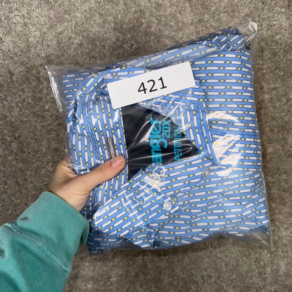 Wrangler 20X Competition Men's M Blue Geometric Print LS Rodeo Button Up Shirt - Picture 11 of 11